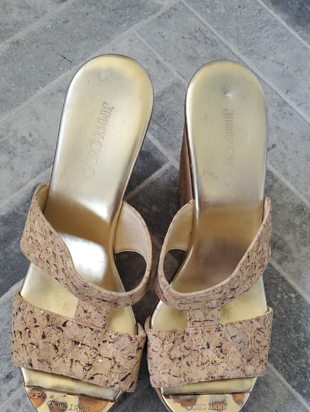 Jimmy Choo Cork Wedge Sandals with Gold Insole